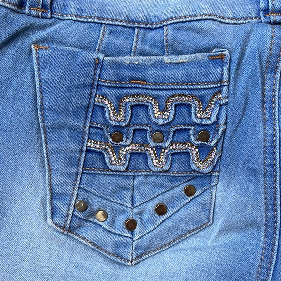 🇨🇴Colombian Butt Lifter Rhinestone Blue Denim Push Up Short - Picture 9 of 12